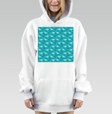 Бирюзовые цапли и тростник узор бирюзовые цапли и тростник, Hoodie Mjhigh Dig, оверсайз, утепленная