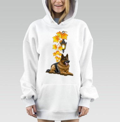 Овчарка под осенним фонариком теплый уют осенних листьев, Hoodie Mjhigh Dig, оверсайз, утепленная