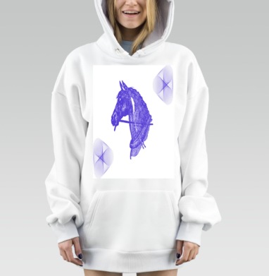 Голова лошади в синей графике Контроль над лошадью, Hoodie Mjhigh Dig, оверсайз, утепленная