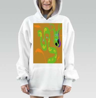 Яркая зеленая змея с синими мышами на коричневом фоне, Hoodie Mjhigh Dig, оверсайз, утепленная
