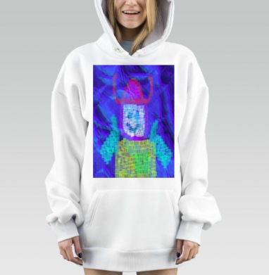 Пиксельный улыбающийся персонаж в цифровом стиле, Hoodie Mjhigh Dig, оверсайз, утепленная