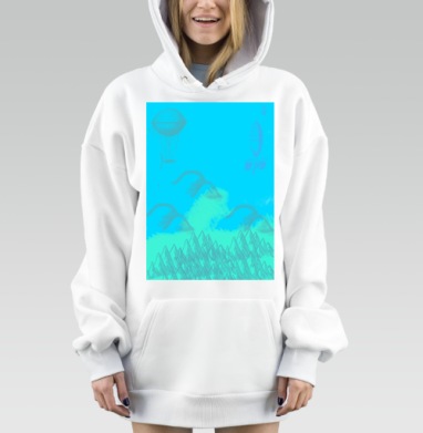 Воздушный шар над горами с небесной свободой парит, Hoodie Mjhigh Dig, оверсайз, утепленная