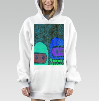Абстрактные цветные персонажи с зубами и глазами синего цвета, Hoodie Mjhigh Dig, оверсайз, утепленная