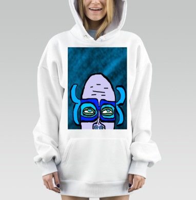 Саркастический череп с голубыми рогами и глазами, Hoodie Mjhigh Dig, оверсайз, утепленная
