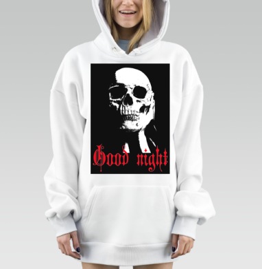Череп с пожеланием спокойной ночи черный белый красный, Hoodie Mjhigh Dig, оверсайз, утепленная