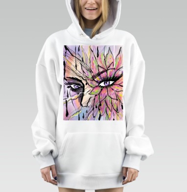 Сиреневый взгляд соединённый с цветком абстракция глаза цветок, Hoodie Mjhigh Dig, оверсайз, утепленная