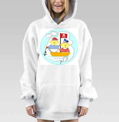 Веселые овечки пираты на корабле море волны, Hoodie Mjhigh Dig, оверсайз, утепленная