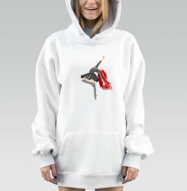 Танцующая девушка в черном красные волосы на сером фоне, Hoodie Mjhigh Dig, оверсайз, утепленная