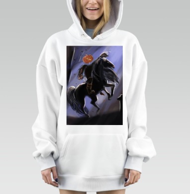 Тыквоголовый Джек скачет на черном коне в ночном лесу, Hoodie Mjhigh Dig, оверсайз, утепленная