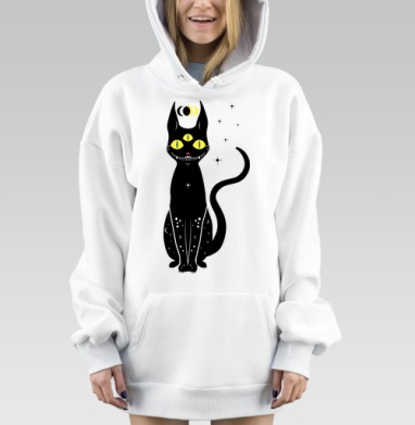 Трехглазый черный кот магия и волшебство всех времен, Hoodie Mjhigh Dig, оверсайз, утепленная