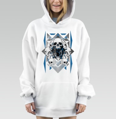 Многоголовые черепа с геометрическими элементами многоголовые черепа, Hoodie Mjhigh Dig, оверсайз, утепленная
