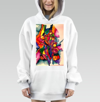Яркие абстрактные фигуры в динамике красный оранжевый желтый, Hoodie Mjhigh Dig, оверсайз, утепленная
