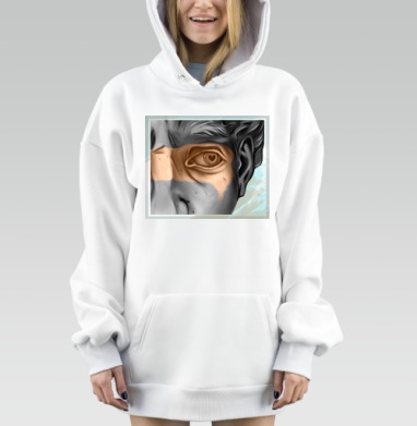 Крупный портрет с сердцем в глазу глазами, Hoodie Mjhigh Dig, оверсайз, утепленная