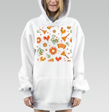 Веселая Масленица с петухами балалайкой и солнцем, Hoodie Mjhigh Dig, оверсайз, утепленная