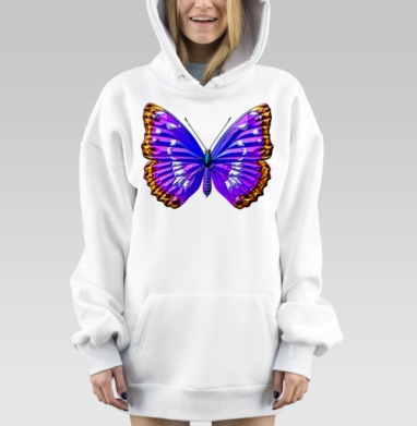 Яркая тропическая бабочка в синих и фиолетовых оттенках, Hoodie Mjhigh Dig, оверсайз, утепленная