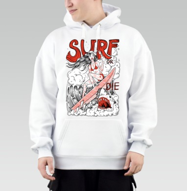 Девушка Серфер На Волне С Акулами Surf Or Die, Толстовка Mjhigh, утепленная