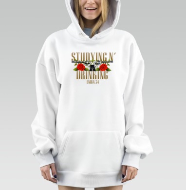 Учёба Выпивка Контраст Красных Роз, Hoodie Mjhigh Dig, оверсайз, утепленная