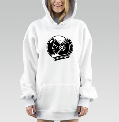 Черно белый космонавт в шлеме смотрит вперед космоса, Hoodie Mjhigh Dig, оверсайз, утепленная