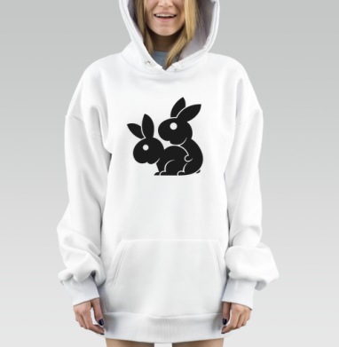 Кролики совокупляются черные силуэты животные природа, Hoodie Mjhigh Dig, оверсайз, утепленная
