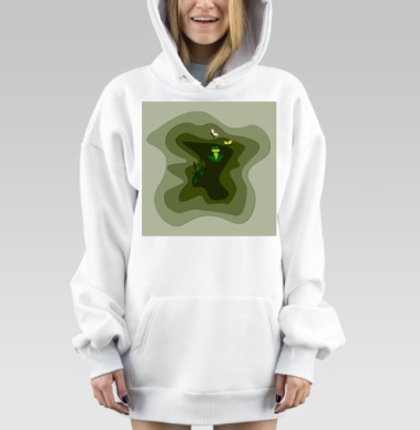 Маленький зеленый лягушонок охотится на болоте с яркими бабочками, Hoodie Mjhigh Dig, оверсайз, утепленная