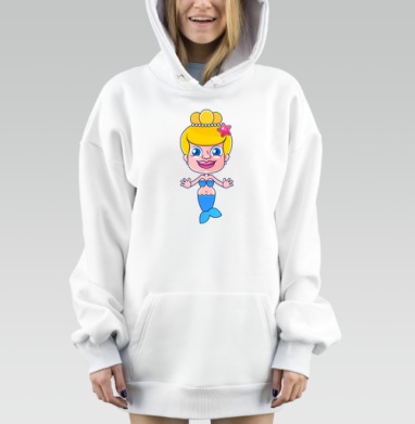 Весёлая русалка в голубом с розовой звездой, Hoodie Mjhigh Dig, оверсайз, утепленная