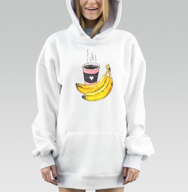 Яркие бананы и кофе на утренний завтрак банановые нотки банановые нотки, Hoodie Mjhigh Dig, оверсайз, утепленная