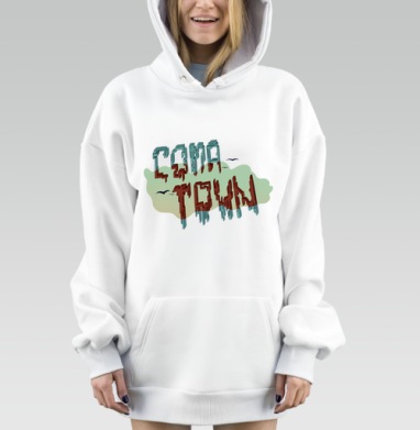 Разрушенный город темно бордовый голубой зеленый незабываемый, Hoodie Mjhigh Dig, оверсайз, утепленная