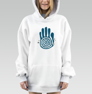 Бирюзовая ладонь с спиралью и точками символ жизни, Hoodie Mjhigh Dig, оверсайз, утепленная