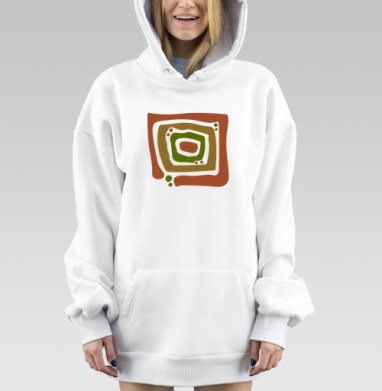 Квадратные спиральные линии терракота оливковый горчичный светло серый, Hoodie Mjhigh Dig, оверсайз, утепленная