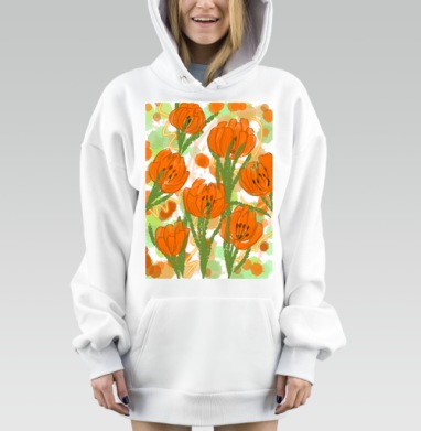 Оранжевые яркие цветы весенний букет для настроения, Hoodie Mjhigh Dig, оверсайз, утепленная