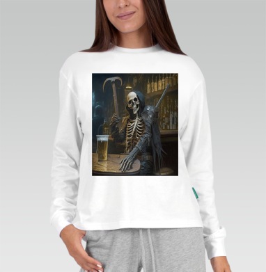 Скелет Отдыхает После Тяжелого Трудового, Футболка лонгслив женская белая