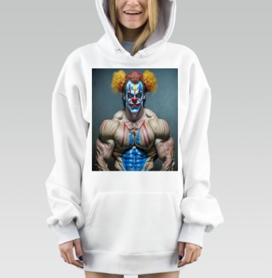 Мускулистый клоун бодибилдер тренировка силовой заряд, Hoodie Mjhigh Dig, оверсайз, утепленная