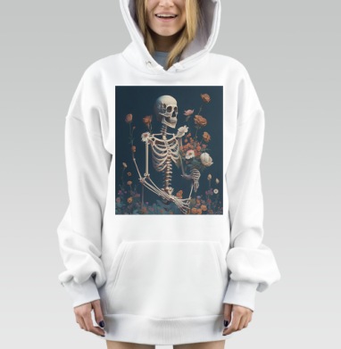 Скелет с цветами символика жизни и смерти навсегда вместе, Hoodie Mjhigh Dig, оверсайз, утепленная
