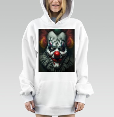 Зловещий клоун с зловещей улыбкой и макияжем темных тонов, Hoodie Mjhigh Dig, оверсайз, утепленная
