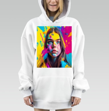 Яркие эмоции молодости лицо девочки цвета, Hoodie Mjhigh Dig, оверсайз, утепленная