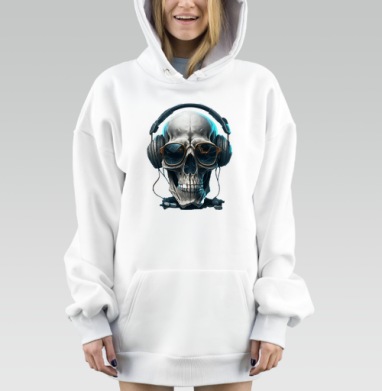 Череп с наушниками и очками музыка и стиль навсегда, Hoodie Mjhigh Dig, оверсайз, утепленная