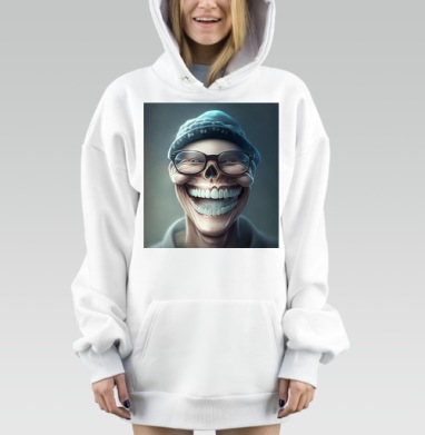 Широкая улыбка черепа с очками и синей шапкой, Hoodie Mjhigh Dig, оверсайз, утепленная