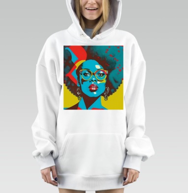 Яркая девушка в очках современный образ модный стиль, Hoodie Mjhigh Dig, оверсайз, утепленная