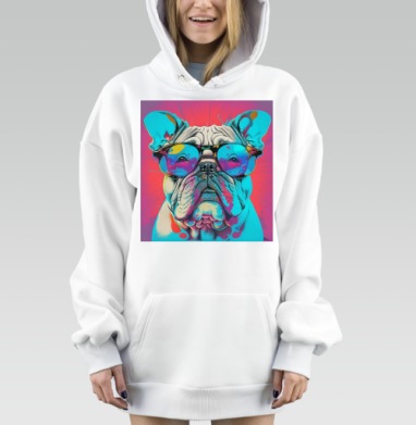 Яркий бульдог в солнцезащитных очках к лету, Hoodie Mjhigh Dig, оверсайз, утепленная