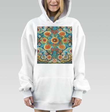 Яркие Цветы Узоры Восточная Народная Роспись, Hoodie Mjhigh Dig, оверсайз, утепленная