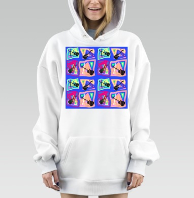 Яркие Музыкальные Гитары На Абстрактном Фоне, Hoodie Mjhigh Dig, оверсайз, утепленная