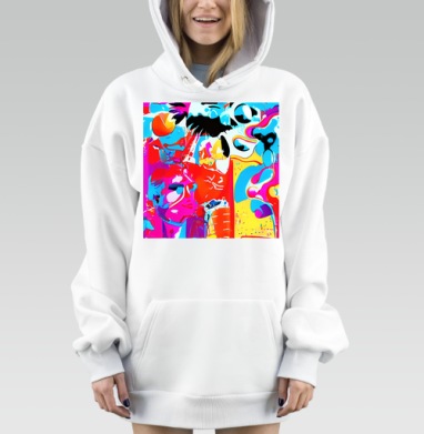 Яркое абстрактное смешение красного синего желтого, Hoodie Mjhigh Dig, оверсайз, утепленная