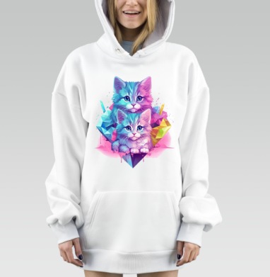 Голубые котята с кристаллами в ярких оттенках, Hoodie Mjhigh Dig, оверсайз, утепленная