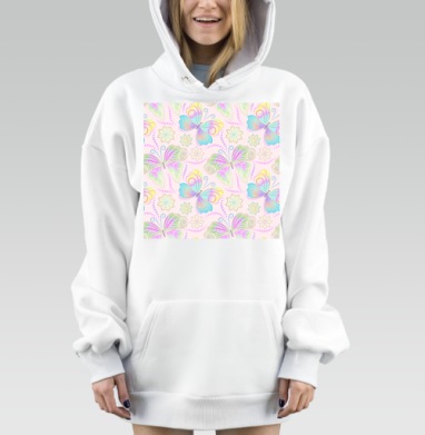 Нежные пастельные бабочки в полёте с гармонией нежность свобода, Hoodie Mjhigh Dig, оверсайз, утепленная