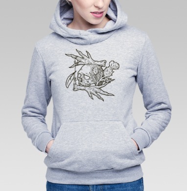 Символ жизни смерти с черепом и чертополохом, Толстовка Женская серый меланж 340гр, утепленная