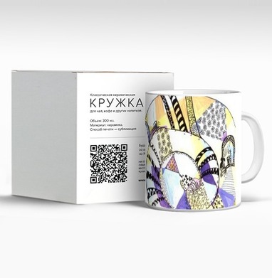 Стильная яркая улитка с мозаичной раковиной и узорами, Кружка c принтом керамическая