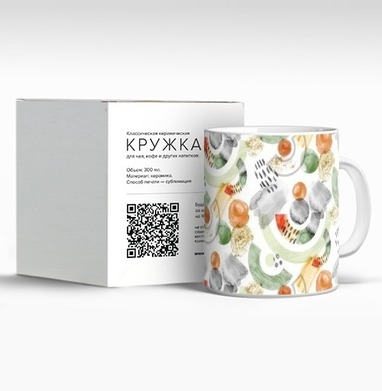 Акварельный геометрический орнамент с зелёными оранжевыми оттенками свободной направленности - Магазин футболок Maramore - Дизайнерские принты