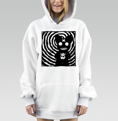 Чёрно белый мрачный персонаж с мордочкой на фоне спиралей, Hoodie Mjhigh Dig, оверсайз, утепленная