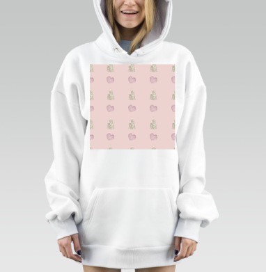 Нежные свечи и сердечки на розовом фоне, Hoodie Mjhigh Dig, оверсайз, утепленная