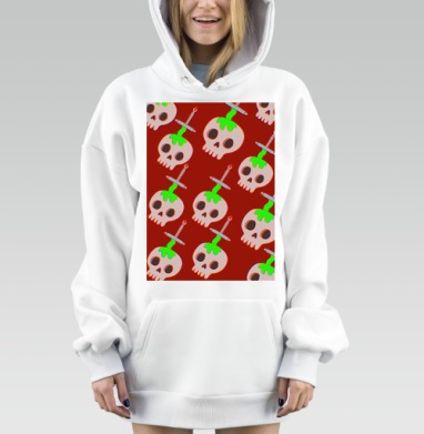 Мрачные черепа с мечами и токсичной жидкостью на красном фоне, Hoodie Mjhigh Dig, оверсайз, утепленная